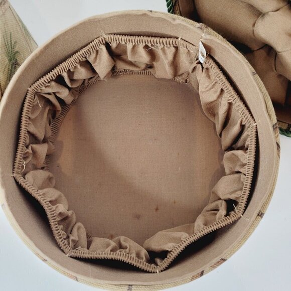 Vintage 2pc Sewing Box Storage Round Palm Trees & Bamboo Storage 7.25" & 5.5" - Picture 4 of 12